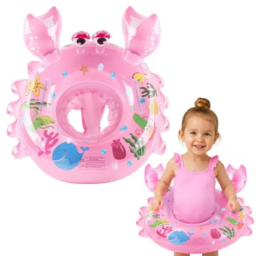 QingWing Bouee Bebe 6 Mois, Crabe Bouee Enfant avec Poignée Siège Rose