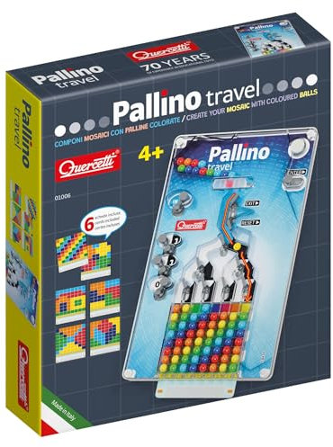 Quercetti Pallino Travel, Giochi Bambini 4 Anni Fino agli 8, Gioco di Strategia con Palline Colorate per Bambini, Schede e Mosaico, Giochi Educativi 4 Anni, Made in Italyc
