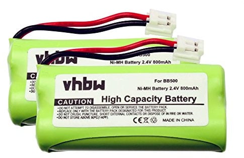 vhbw 2X Akku kompatibel mit Binatone MD2600 schnurlos Festnetz Telefon (800 mAh, 2,4 V, NiMH)