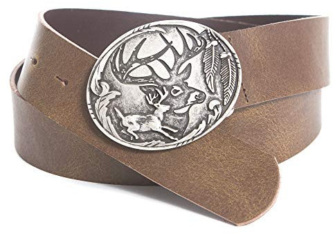 Enzianblau Echtleder Gürtel; Trachtengürtel; Hirsch; braun; Gürtel passend zur Lederhose (80)