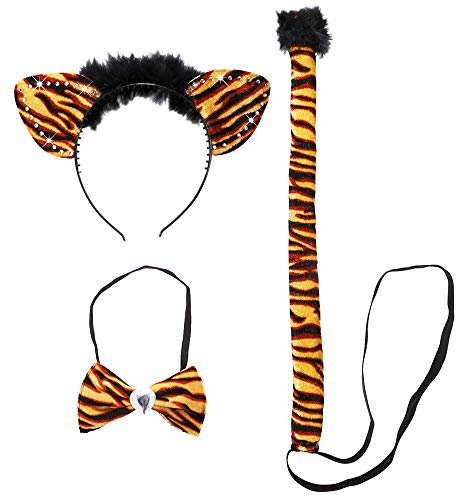 W WIDMANN MILANO Party Fashion 8738E - Verkleidungsset Tiger, Ohren, Fliege und Schwanz, Tier, Raubkatze, Mottoparty, Karneval