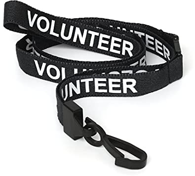 CKB LTD® 100x Schwarz VOLUNTEER Tubular LANYARDS Sicherheitsband mit Sicherheitsverschluss aus Kunststoff für ID-Kartenhalter Lanyard für Events Namensschilder