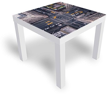 DekoGlas Beistelltisch Couchtisch 'Straßen von New York' Sofatisch mit Motiv Glasplatte Kaffee-Tisch, 55x55x45 cm Weiß