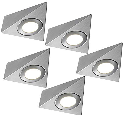 5 Pack | Bright 2.6W LED Under Cabinet Pyramid Spot Lights & Driver Kit | Stainless Steel & Natural White | Kitchen Worktop Countertop Cupboard Unit Down Light | Modern Triangle Lighting Fitting