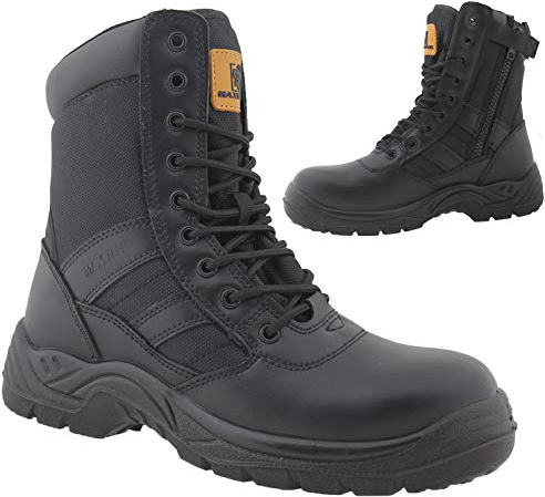 Mens Leather Lightweight Safety Steel Toe Cap Army Military Patrol Black Combat Work Zip/Lace Up Boots Cadet Security Shoes Sizes