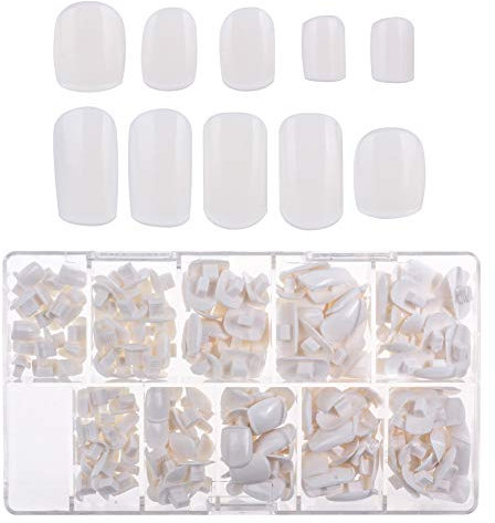 MARBER 200pcs Fake Nail Tips Manicure Replacement Exercise Refill Fake False Nails Set with 5 Different sizes for Manipulator Active Fake Hand (False Nails-1)