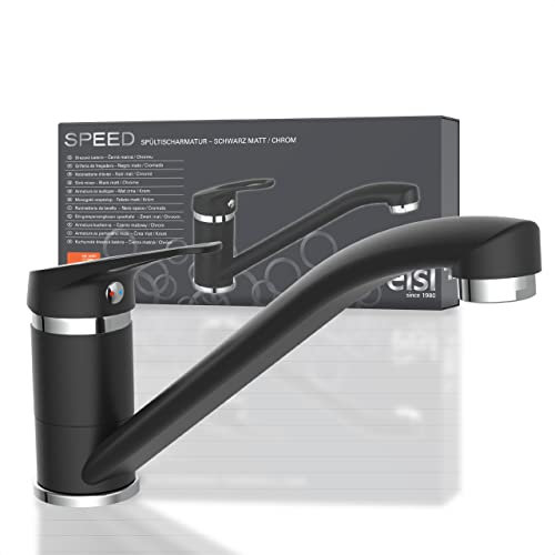 EISL Spültischarmatur SPEED, Wasserhahn Küche Chrom/Schwarz, Einhebelmischer Küche 360° schwenkbar in Chrom/Schwarz, Mischbatterie für die Küche, Armatur Spüle, NI182SCR-B
