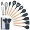 Lychee 12 Piezas Utensilios de Cocina de Silicona, Utensilios de Cocina de Silicona Resistentes al Calor y Antiadherentes con Mango de Madera para Utensilios (Gris)
