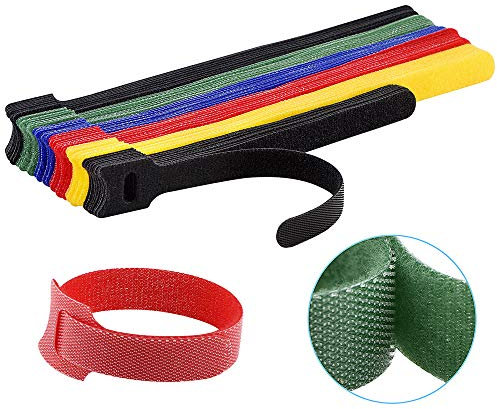 Newlan 60PCS Reusable Cable Ties, 2 Size Adjustable Cord Straps, Cable Organizer, Hook Loop Cords Management - 5 Colors