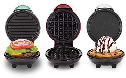 DASH Mini Waffle Maker + Grill + Griddle, 3 in 1 Pack - Red/Aqua/White
