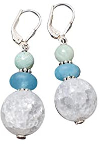 Bergkrsitall geblitzt-matt,Quarz, Amazonit, 925 Sterling Silber Ohrringe