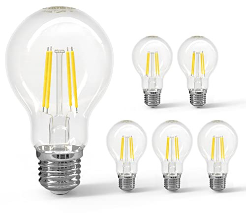 Aigostar LED E27 Vintage Glühbirne 6W (Ersetzt 58W), 780Lm, Kaltweiß 6500K, Abstrahlwinkel 330°, A60 Edison Lampe Filament Retro Transparent Flimmerfrei, 5 Stück