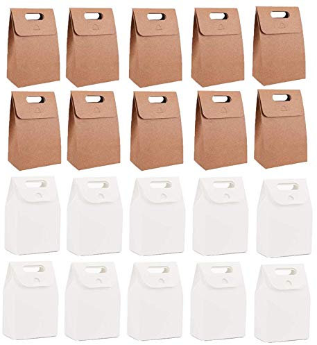 20 Pièces de Sacs d'Emballage en Papier Kraft, Sacs Cadeaux Avec Poignées, Boîtes d'Emballage Créatives, Blanc et Marron, pour Emballer Des Cadeaux de Banquet, Des Bonbons, Des Biscuits