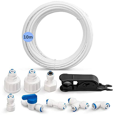 Zoyay Wasserzulaufleitung Universal Anschluss Set Kühlschrankschlauch, 1/4 Wasserschlauch, Schlauchverbinder (6,35mm) RO Wasserfilter Fitting für Side by Side Kühlschrank-10m Schlauchsatz
