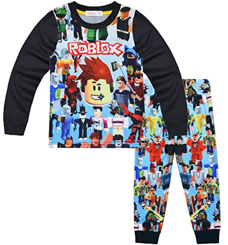 Temolie Roblox Pjs for Boys Short Sleeve T-shirt Pants Nightwear Set Girls 3D Gaming Character Sleepwear Kids Pajamas 2Pcs (black 2, 7-8 Years)