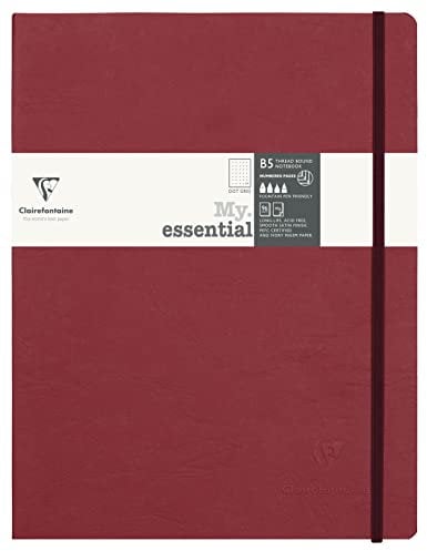 Clairefontaine 794432C - Notizbuch My.Essential Age Bag, Format B5 (19x25 cm), mit Fadenbindung, 96 Blatt nummeriert, dot/punktkariert, Papier elfenbein 90g, Bordeaux, 1 Stück