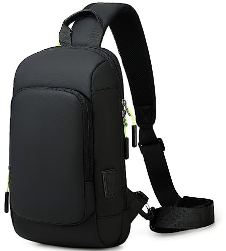 Aamytike Brusttasche Herren, Crossbody Schultertasche mit USB, Sling Bag für Wandern, Sport, schwarze Umhängetasche
