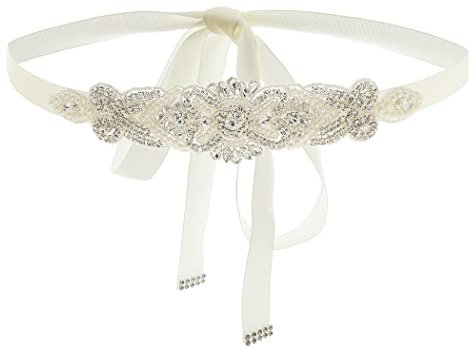 IYOU Funkelnd Kristall Braut Gürtel - Elfenbein Perle Strass Schärpe Luxuriös Schleife Brautkleid Zum Braut Gruppe Abschlussball Abendkleider
