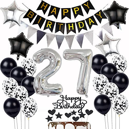 Luftballon 27. Geburtstag Dekoration Schwarz Silber Tortendeko Geburtstag 27 Jahre Mann kuchen deko