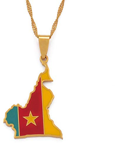 Kamerun Karte Flagge Anhänger Kette Halsketten, Kamerun Land Karten Kameruner Schmuck, Trendige Ethnische Vintage Lässige Geometrische Accessoires, Unisex-Region Hiphop Verstellbare Kette Hochz