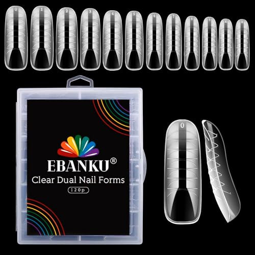 EBANKU Clear Dual Nail Forms System 120pcs Nail Extension Tools for Nail Art Salon Nails Design