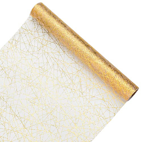 Bekeify Golden Tischläufer 28 cm × 15 m Organza Tischläufer Gold Rolle Tüll Glitzer Metallic Tischdecke Glänzend Vlies Tischband Gold Tischläufer für Hochzeit Silvester Weihnachts Geburtstag Tischdeko