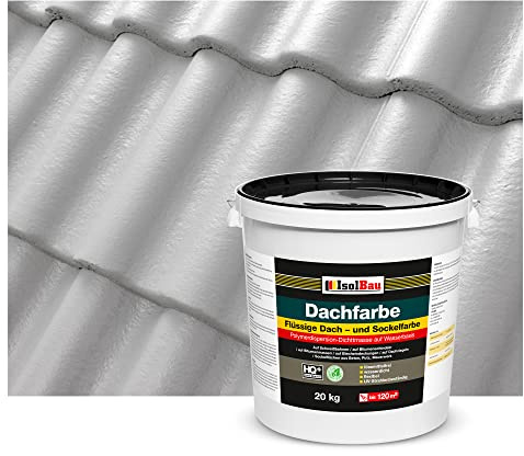 Isolbau Dachfarbe - 20 kg RAL Farbe Fassadenfarbe Nano Dachlack Sockelfarbe Wetterfest - Lösemittelfrei, Wasserdicht, UV-beständig - Steingrau