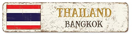 Cartel de aluminio de la bandera de Tailandia de la ciudad capital Bangkok Vintage Metal Sign Poster Country Souvenir National Flag City Souvenir Metal Sign calidad Metal Sign for Laundry Room Living