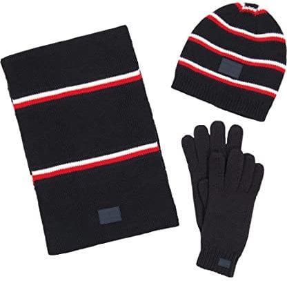 Tommy Hilfiger Herren Global Stripe Schal Handschuh Set Beanie, Wüstenhimmel, Einheitsgröße