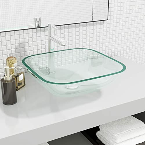 ZHOUMIN Lavandino in Vetro 42x42x14 cm Trasparente,Lavandino,Lavandino Moderno,Lavello,Lavabo,Arredo Bagno