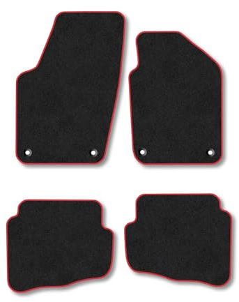 VW Fox (2006-2012) Car Mats Accessories Tailored Fit Carpet Floor Mats Non Slip Red Trim Accessory Compatible Front Rear Set Anti Slip Backing Custom Fit Hand-Finished Full Coverage Clips