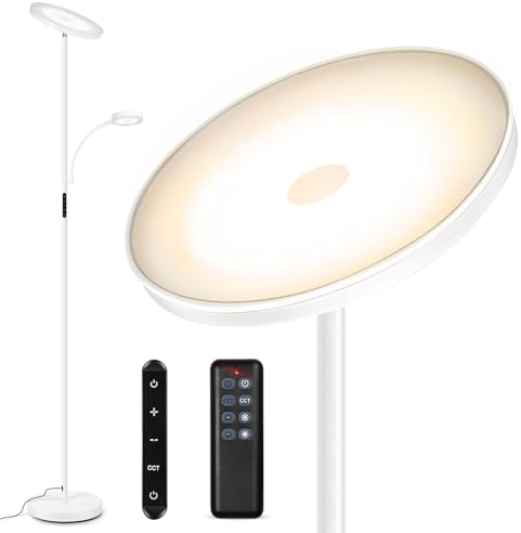 OUTON Stehlampe LED Dimmbar mit Leselampe, 27W/2400LM Deckenfluter mit 7W Leselampe, 4 Farbtemperaturen, Fernbedienung Touch Steuerung, 1H Timer, 178 cm Stehleuchte für Wohnzimmer, Schlafzimmer, Büro