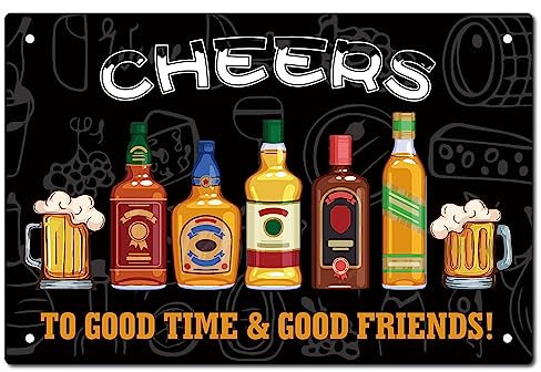 CREATCABIN Cheers Cartel de Chapa de Metal Cheers To Good Time Good Friends Bar Sign Man Cave Bar Placas Metal Tin Wall Art Decoración Sign para Café Bar Pub Hogar Resistente Hombres 30 x 20 cm