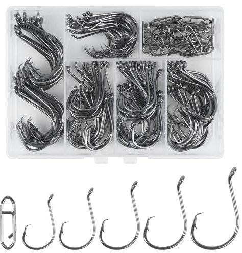 Kreis Haken Salzwasser Welse Barsch Angelhaken, 135 Stück Octopus Offset Angelhaken mit 25 Stück Power Clips