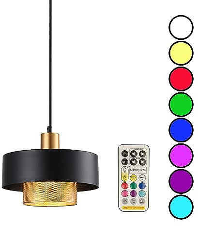 Hängelampe Mit Batterie, Batteriebetriebene Pendelleuchte Mit Fernbedienung,Wiederaufladbare Lichtquelle Keine Hardwiring Installation,Hängeleuchte Ohne Stromanschluss 9 Farben Dimmbar (Schwarz)