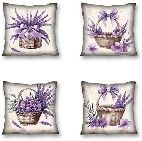 Outdoor Wetterfest Kissenbezug 30x30 cm 4er Set Lila Kissenbezüge Lavendel Outdoor Kissen Wasserdicht Leinen Sofakissen Dekokissen für Garten Terrasse Bank Stuhl Outdoor Heimdekoration Geschenke
