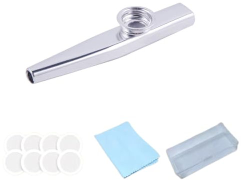 KXUSW Kazoo Metall,Kazoo Instrument,Kazoo Set, Panflöte,Goldenes Kasu Musikinstrumente,Aluminiumlegierung Kazoo,mit 8 austauschbaren Membran, Wischtuch, Aufbewahrungsbox, 1 Satz