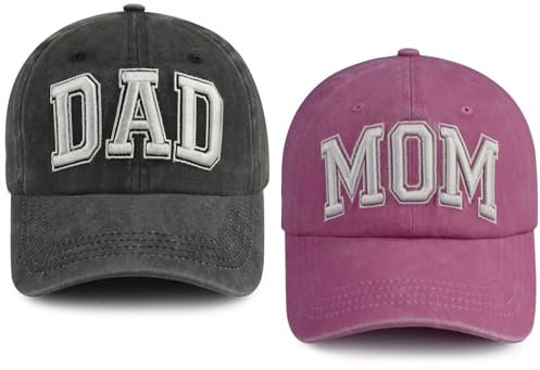 Tbstlumd Baseballkappe für Vater und Mutter, lustig, verstellbar, bestickt, Baumwolle, 2024, 2 Stück, Dad Black und Mom Pink, Einheitsgröße