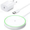 AMSKY Magnétique Chargeur Induction pour iPhone, 15W Rapide Chargeur Compatible avec Magsafe Apple, Blanc Chargeur sans Fil pour iPhone et Airpods, Station de Charge pour Apple, avec PD 20W Prise