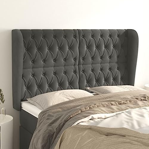 FUDUGEHMIOFWFJJ bettkissen rückenlehne,bettkopfteil,Bett abstandshalter Wand,Kopfteil mit Ohren Dunkelgrau 147x23x118/128 cm Samtbett kopfteil husse,Bett kopfteil bezug,kopfteil Bett 160,