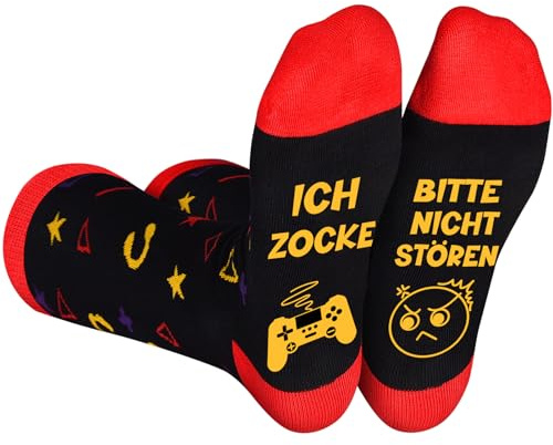 Peaken Lustige Socken, Gaming Socken Mit Spruch BITTE NICHT STÖREN ICH ZOCKE, Gamer Socken Geschenk für Damen Herren Spieler für Größe 38-44