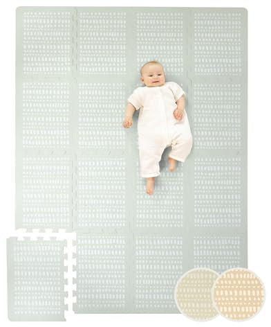 Stylische Puzzlematte Baby 1,7x1,2m Hygge Grau – 16 XL-Platten mit Kanten – Dicke & weiche Baby Spielmatte – schadstofffreie, geruchlose, Pflegeleichte Krabbelmatte – plastikfreie Verpackung