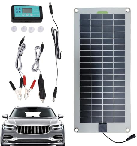 Caricabatteria solare per auto, caricabatterie solare impermeabile 30W 12V caricabatterie solare auto con e clip a kit di ricarica solare auto