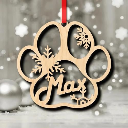 Personalised Dog Paw Christmas Tree Decorations,Custom Christmas Different Names Tree Hanging Wooden Bauble Ornament DIY Gift Wrap Tags (1pcs)