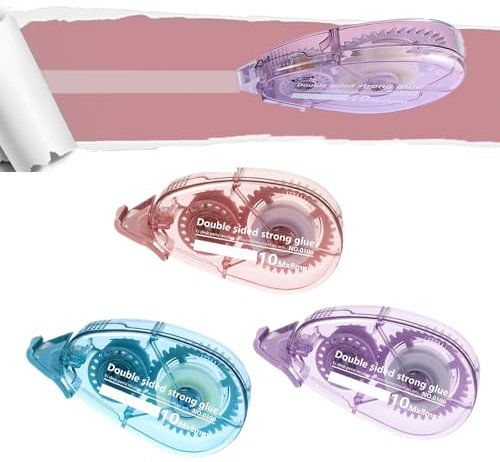 ZPLASK 3 Pcs 8mm x 10m Glue Roller, Double Sided Tape Dispenser, Manual Operation, Plastic Material, School, Home, Office, Crafts