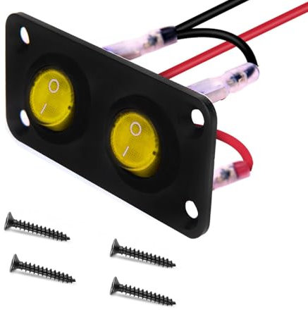 VISSQH 2 pezzi giallo LED interruttore a bilanciere rotondo DC 12-24V 10A Mini Interruttore a Levetta, interruttore rotondo con Precablato,2 Gang Pannello Interruttori a Bilanciere per Auto,Barche