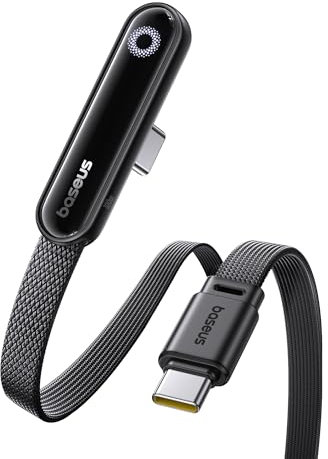 Baseus Cable USB C con Codo de 90°, Cable de Carga Rápida para Deportes Electrónicos Tipo C a C de 100 W con Luz Atmosférica Anular, 480 mbps, Cable Trenzado para iPhone16/16Pro/15, Samsung S24U, 1m