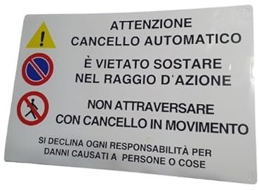 ricevi 2 pezzi cartello 20X30 CM pvc spessore 0,5mm, 4 fori,da appendere cartello di divieto vietato, CANCELLO AUTOMATICO, E' VIETATO SOSTARE NEL RAGGIO D'AZIONE COME FOTO