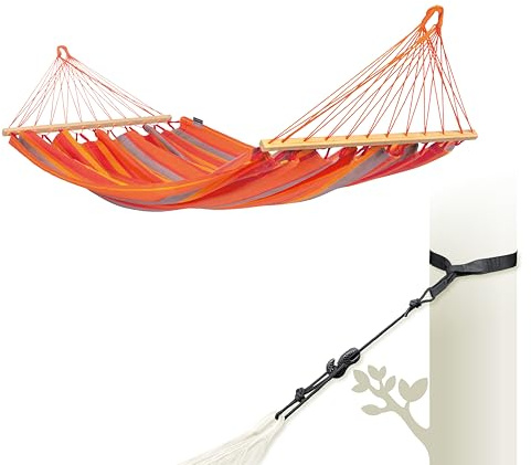 LA SIESTA® Alisio Hängematte mit Stab & Baum- & Pfosten-Befestigung, Gurten für Baumen Balken & Pfosten - Wetterfeste Hängematte Outdoor Indoor Balkon Terrasse Garten - Einzel Hängematten, Toucan