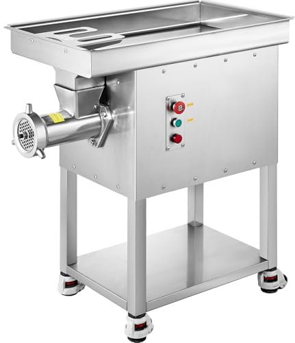 VEVOR Hachoir à Viande Électrique Capacité 10 kg/min, Broyeur de Viande avec Lame et Plaque de Broyage, Poussoir à Saucisse en Acier Inoxydable, Facile à Nettoyer, pour Cuisine Restaurant Boucherie